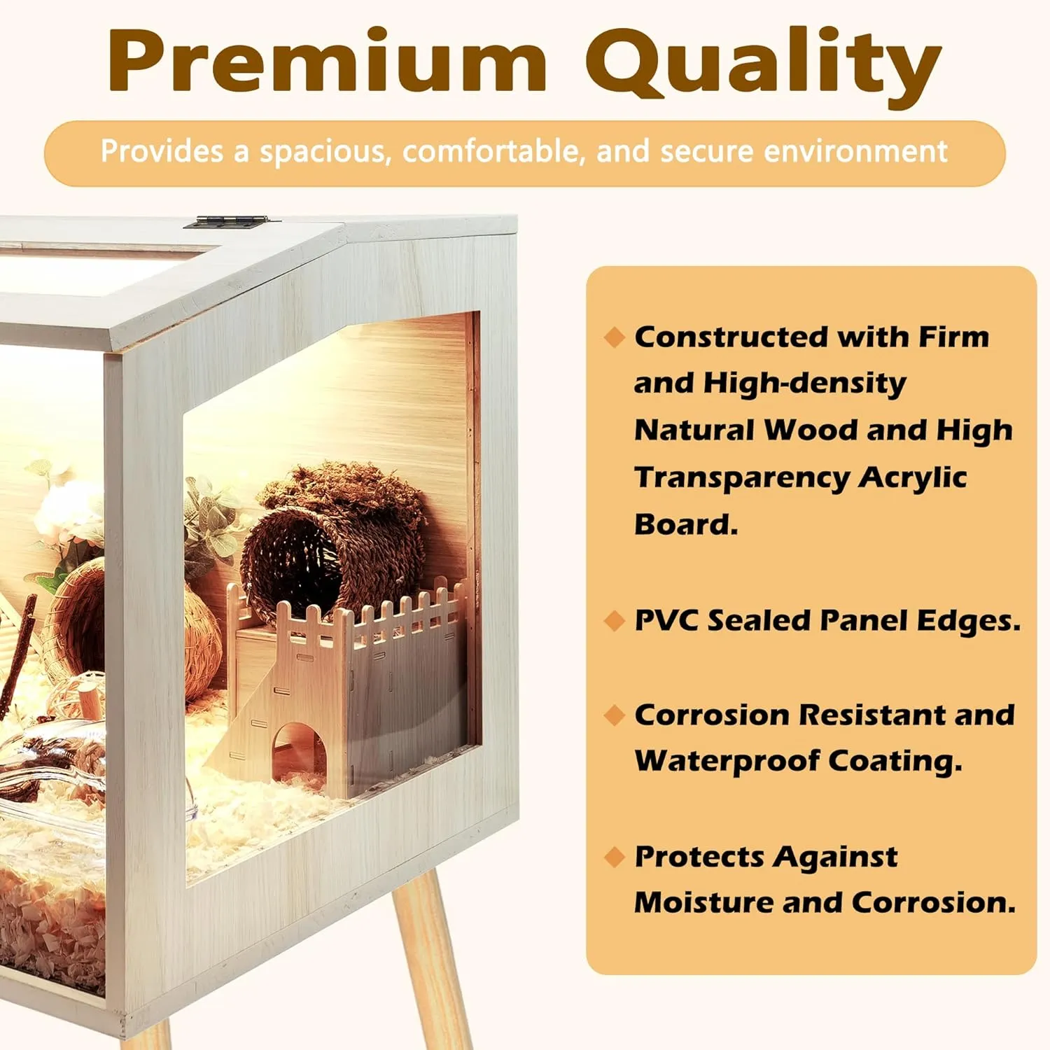 Hamster Cage Wooden Chew Proof, Extra Large Mice and Rat Habitat Openable Top with Acrylic Sheets Solid Built Small Animal Cage with Leg Stands, 24 Inch Long