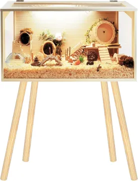 Hamster Cage Wooden Chew Proof, Extra Large Mice and Rat Habitat Openable Top with Acrylic Sheets Solid Built Small Animal Cage with Leg Stands, 24 Inch Long
