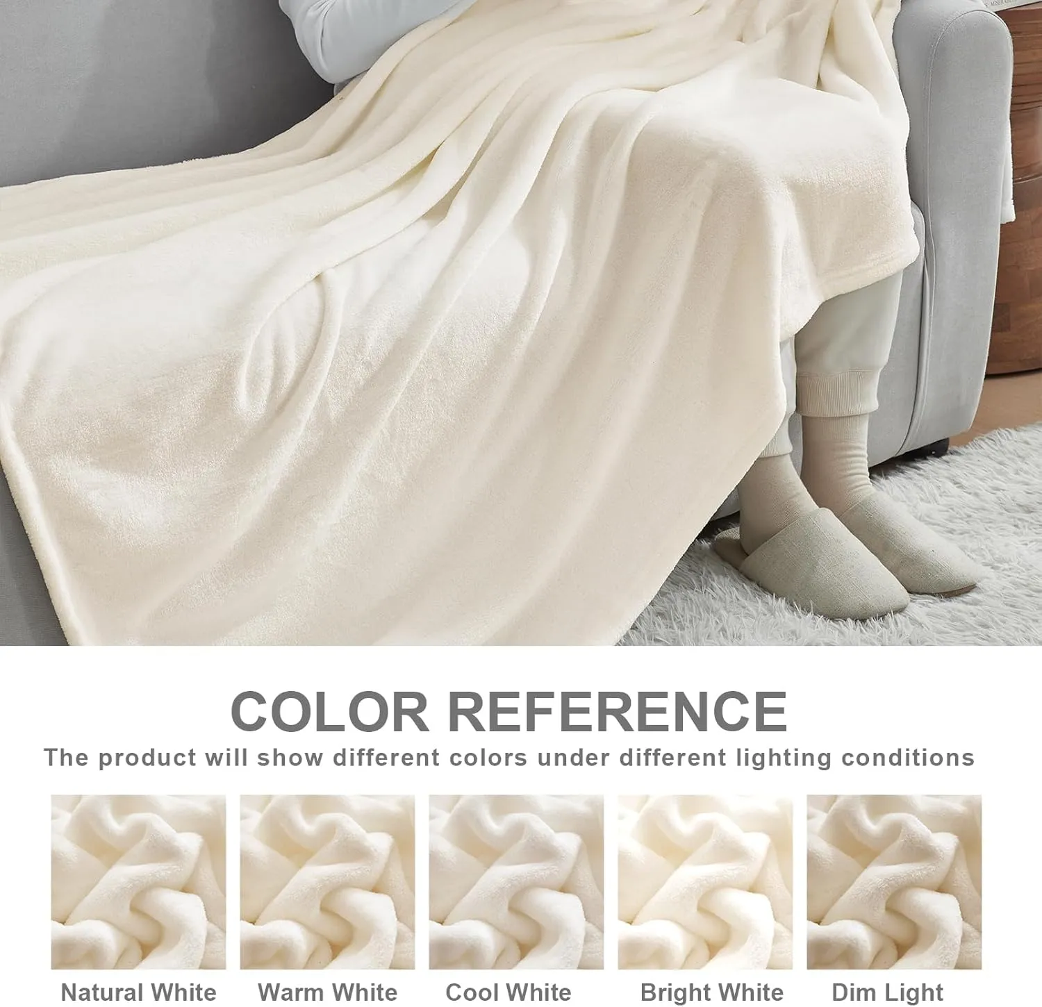 Hansleep Fleece Blanket for Couch Beige, Super Soft Flannel Fuzzy Plush Cozy Blanket for All Seasons, Beige, Throw 50x60 Inches
