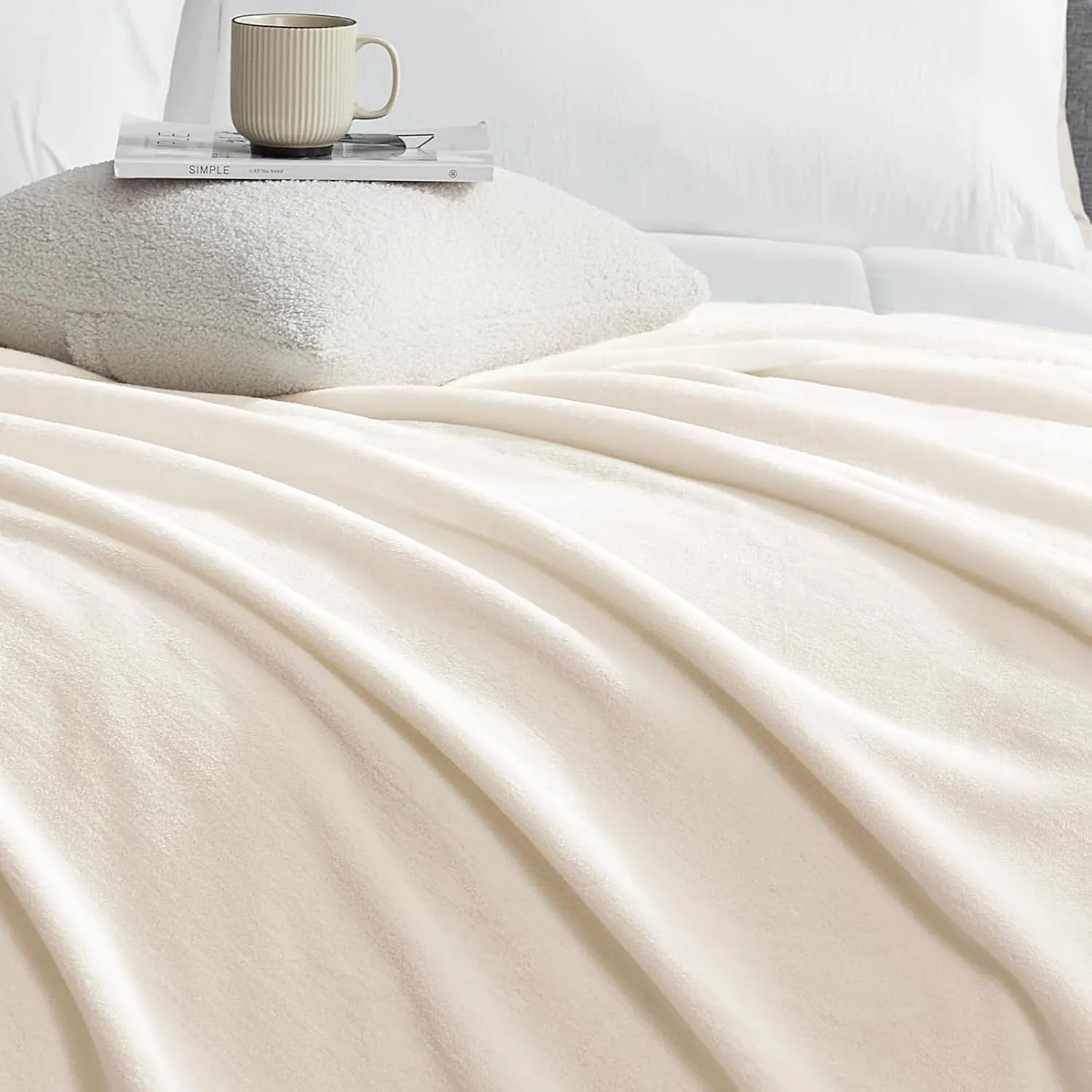 Hansleep Fleece Blanket for Couch Beige, Super Soft Flannel Fuzzy Plush Cozy Blanket for All Seasons, Beige, Throw 50x60 Inches