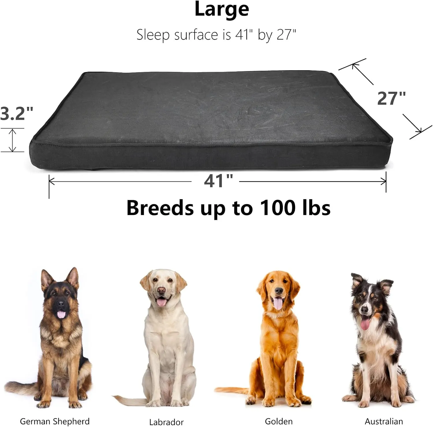 Indestructible Bed for Aggressive Chewers - Waterproof, Heavy Duty, Chew Proof for Large Dogs - Removable, Washable Cover - Orthopedic Memory Foam, Durable Tough Mat for Crate 41"x27"