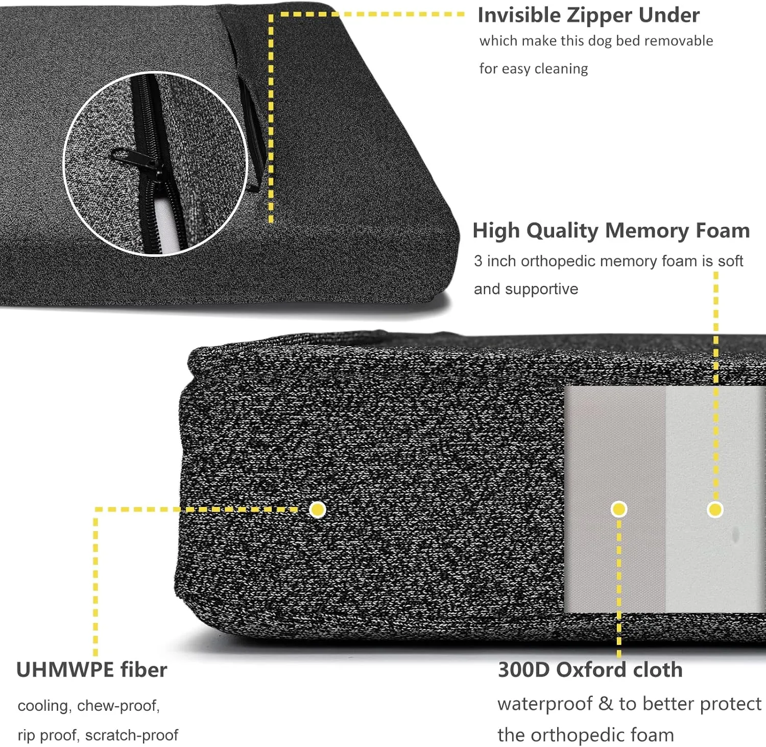 Indestructible Dog Beds Chew Proof Small Breed with Washable Removable Cover Waterproof Dog Crate Bed with Memory Foam Orthopedic Cooling 28x20 Dark Grey