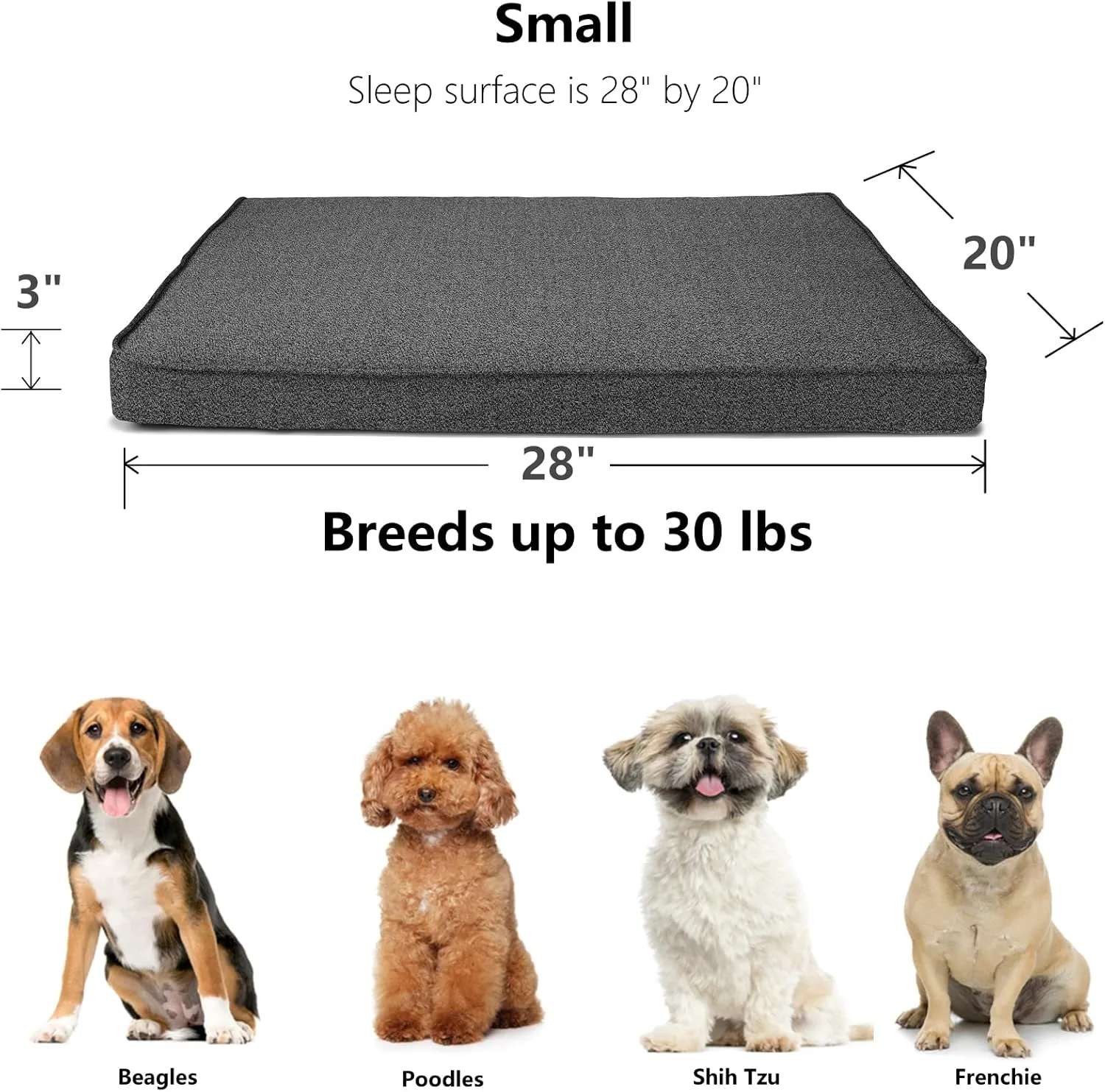 Indestructible Dog Beds Chew Proof Small Breed with Washable Removable Cover Waterproof Dog Crate Bed with Memory Foam Orthopedic Cooling 28x20 Dark Grey