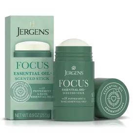 Jergens Focus Essential Oil-Scented Stick, Aromatherapy Stick Crafted with Peppermint and Basil Essential Oils, 0.9 Oz