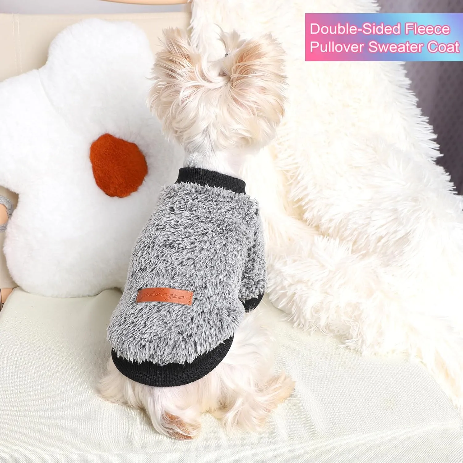 Kosiyi Dog Sweaters for Small Dogs Girl Boy, Puppy Clothes Chihuahua Teacup Yorkie Fleece Sweaters Spring Winter Warm Sweater Tiny Dog Outfits Pet Clothes Cat Sweater (Gray, Medium)