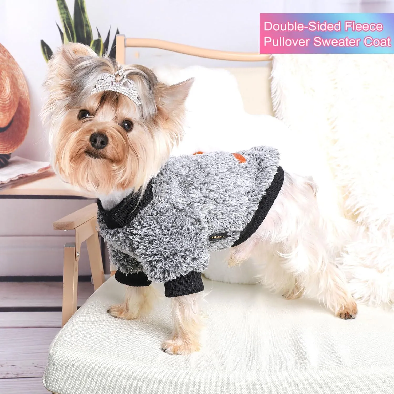 Kosiyi Dog Sweaters for Small Dogs Girl Boy, Puppy Clothes Chihuahua Teacup Yorkie Fleece Sweaters Spring Winter Warm Sweater Tiny Dog Outfits Pet Clothes Cat Sweater (Gray, Medium)