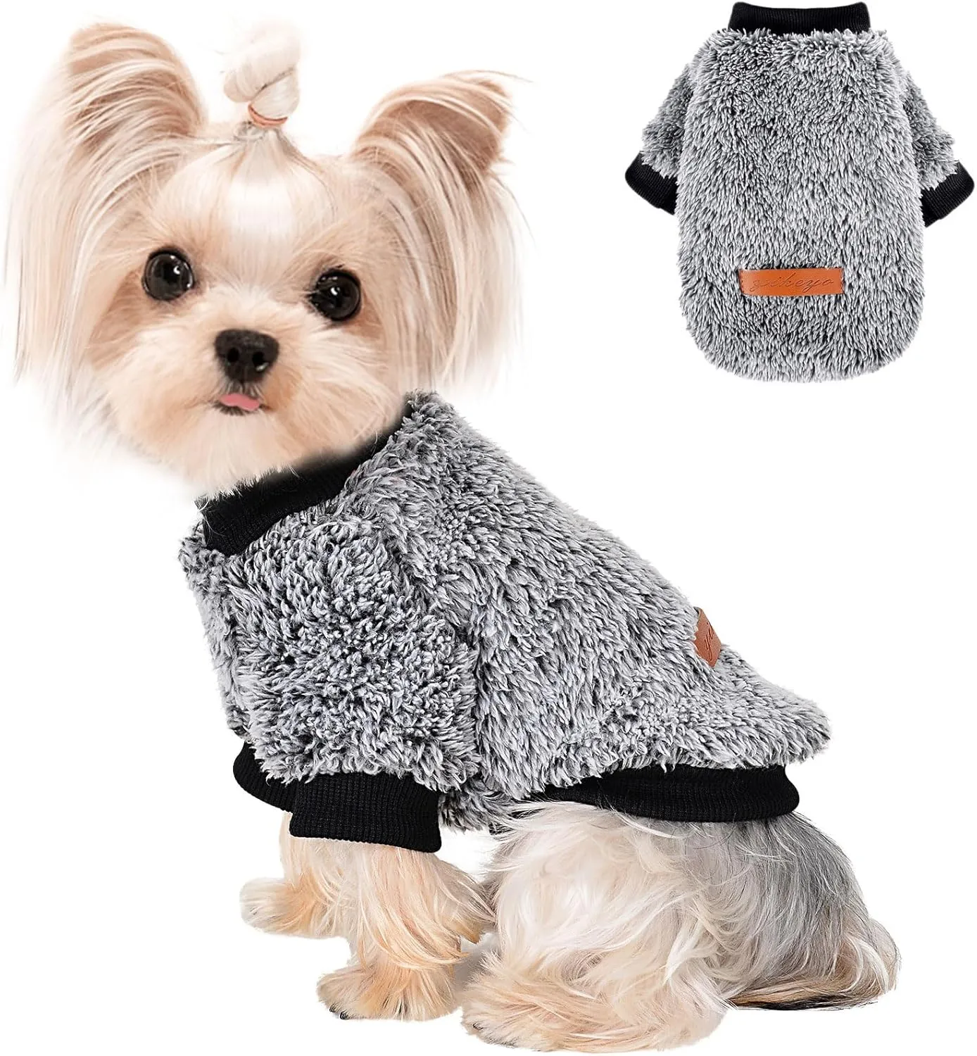 Kosiyi Dog Sweaters for Small Dogs Girl Boy, Puppy Clothes Chihuahua Teacup Yorkie Fleece Sweaters Spring Winter Warm Sweater Tiny Dog Outfits Pet Clothes Cat Sweater (Gray, Medium)