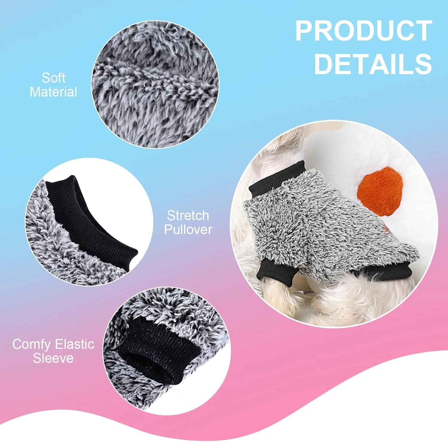Kosiyi Dog Sweaters for Small Dogs Girl Boy, Puppy Clothes Chihuahua Teacup Yorkie Fleece Sweaters Spring Winter Warm Sweater Tiny Dog Outfits Pet Clothes Cat Sweater (Gray, Medium)