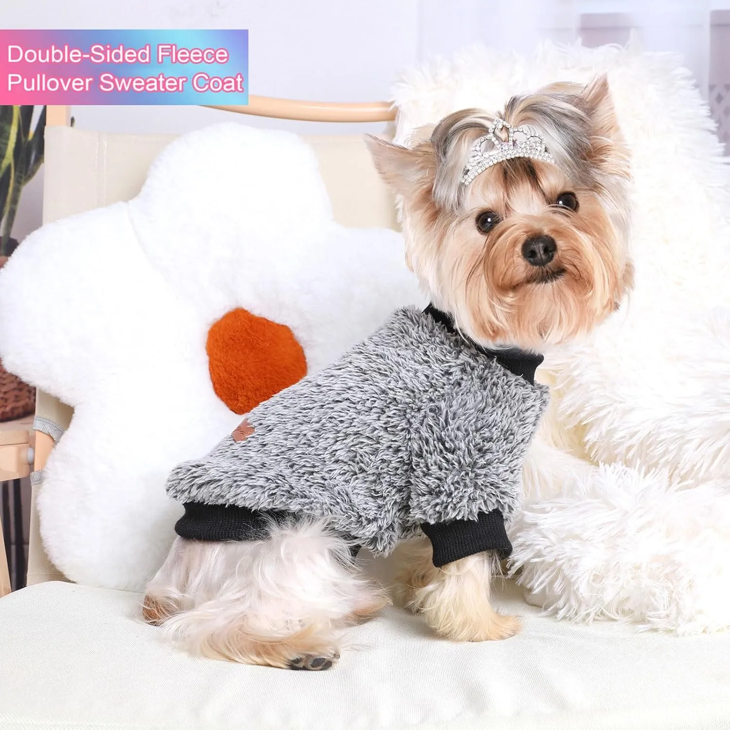 Kosiyi Dog Sweaters for Small Dogs Girl Boy, Puppy Clothes Chihuahua Teacup Yorkie Fleece Sweaters Spring Winter Warm Sweater Tiny Dog Outfits Pet Clothes Cat Sweater (Gray, Medium)