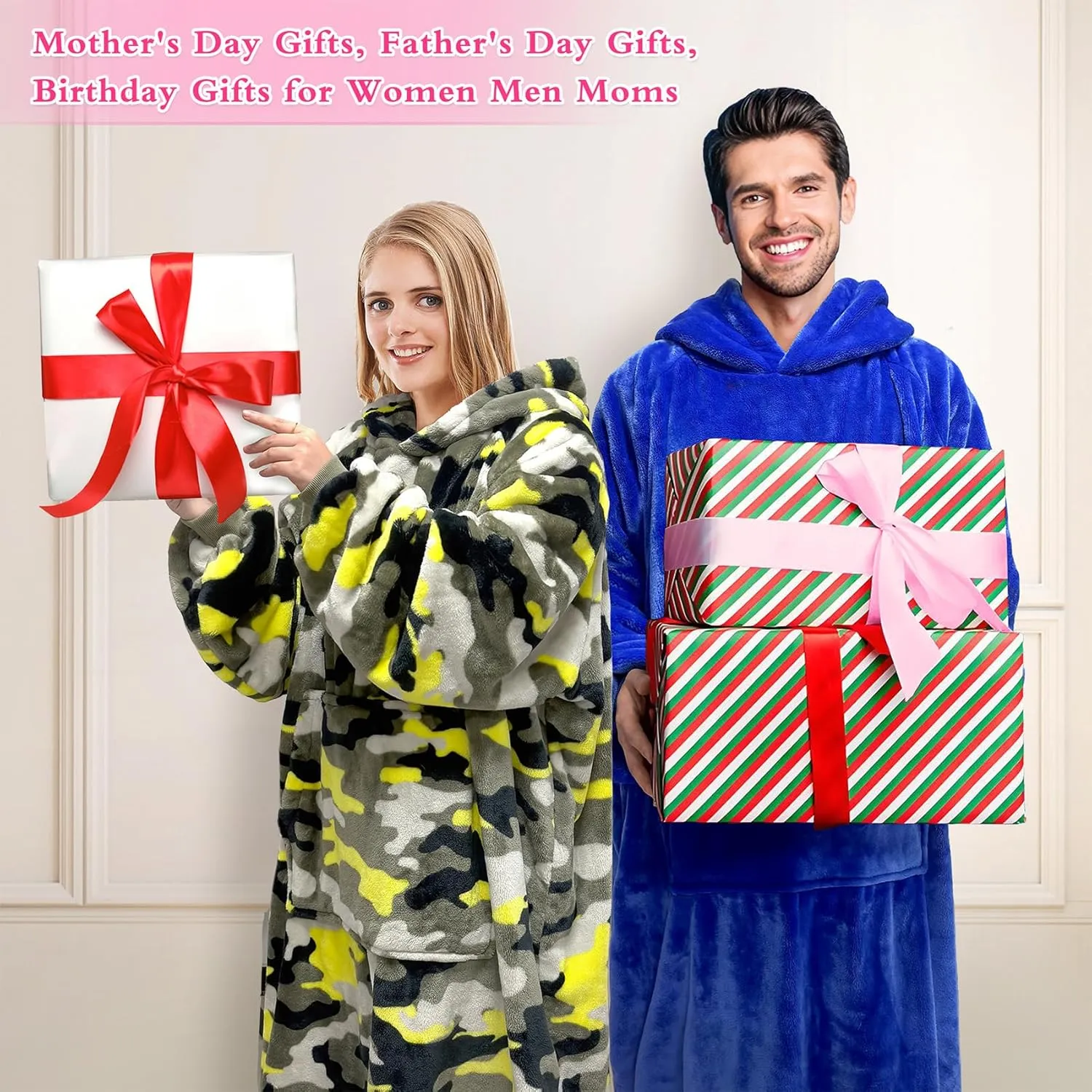 KPBLIS Wearable Blanket Hoodie Gifts for Women and Men, Oversized Hooded Blankets Sweatshirt Adult Birthday Gifts for Mom Girlfriend Gifts, Cozy Fleece Blanket with Sleeves and Giant Pocket, Camo