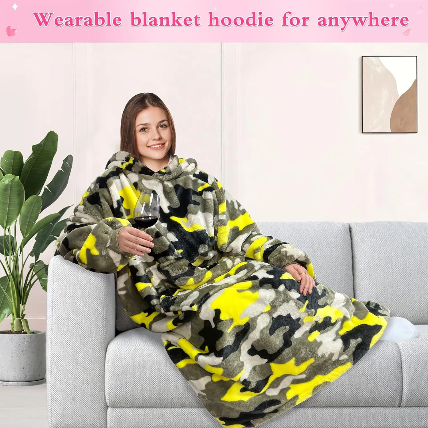 KPBLIS Wearable Blanket Hoodie Gifts for Women and Men, Oversized Hooded Blankets Sweatshirt Adult Birthday Gifts for Mom Girlfriend Gifts, Cozy Fleece Blanket with Sleeves and Giant Pocket, Camo