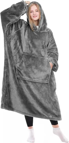 KPBLIS Wearable Blanket Hoodies Gifts for Women and Men, Oversized Wearable Hoody Blanket Sweatshirt, Cozy and Warm Wearable Fleece Blanket with Sleeves and Giant Pocket for Adults, Gray