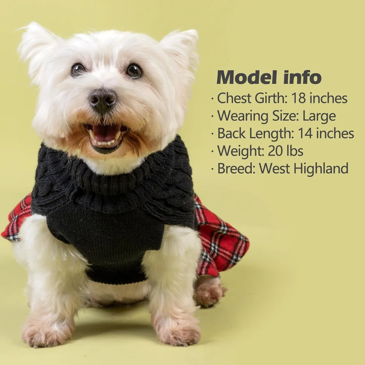 KYEESE Dog Sweaters for Small Dogs Girl Warm Small Pet Sweater Stretchy with Bowtie Buffalo Check Turtleneck Dogs Clothes Dog Coats Pullover Knitwear Pet Sweater Dress Puppy Cat Sweater