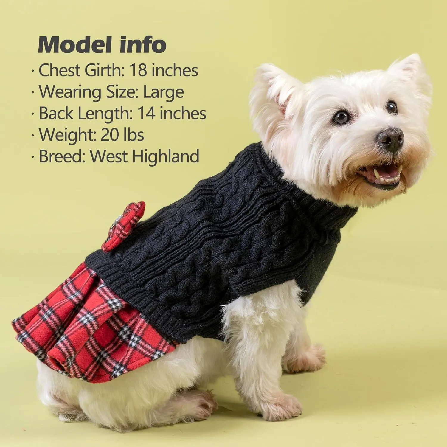 KYEESE Dog Sweaters for Small Dogs Girl Warm Small Pet Sweater Stretchy with Bowtie Buffalo Check Turtleneck Dogs Clothes Dog Coats Pullover Knitwear Pet Sweater Dress Puppy Cat Sweater