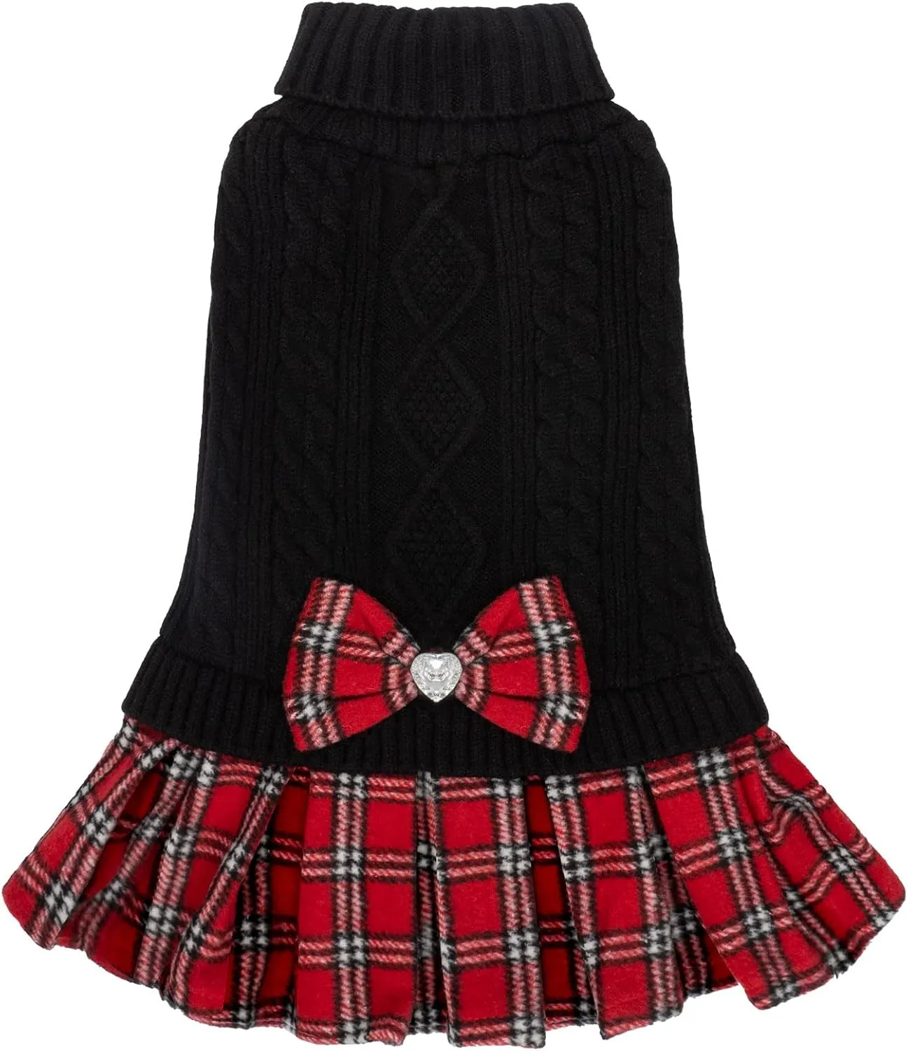KYEESE Dog Sweaters for Small Dogs Girl Warm Small Pet Sweater Stretchy with Bowtie Buffalo Check Turtleneck Dogs Clothes Dog Coats Pullover Knitwear Pet Sweater Dress Puppy Cat Sweater