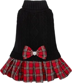 KYEESE Dog Sweaters for Small Dogs Girl Warm Small Pet Sweater Stretchy with Bowtie Buffalo Check Turtleneck Dogs Clothes Dog Coats Pullover Knitwear Pet Sweater Dress Puppy Cat Sweater