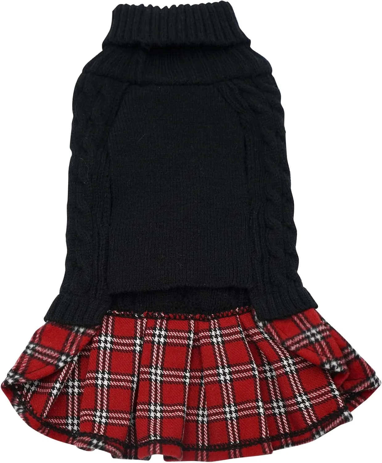 KYEESE Dog Sweaters for Small Dogs Girl Warm Small Pet Sweater Stretchy with Bowtie Buffalo Check Turtleneck Dogs Clothes Dog Coats Pullover Knitwear Pet Sweater Dress Puppy Cat Sweater