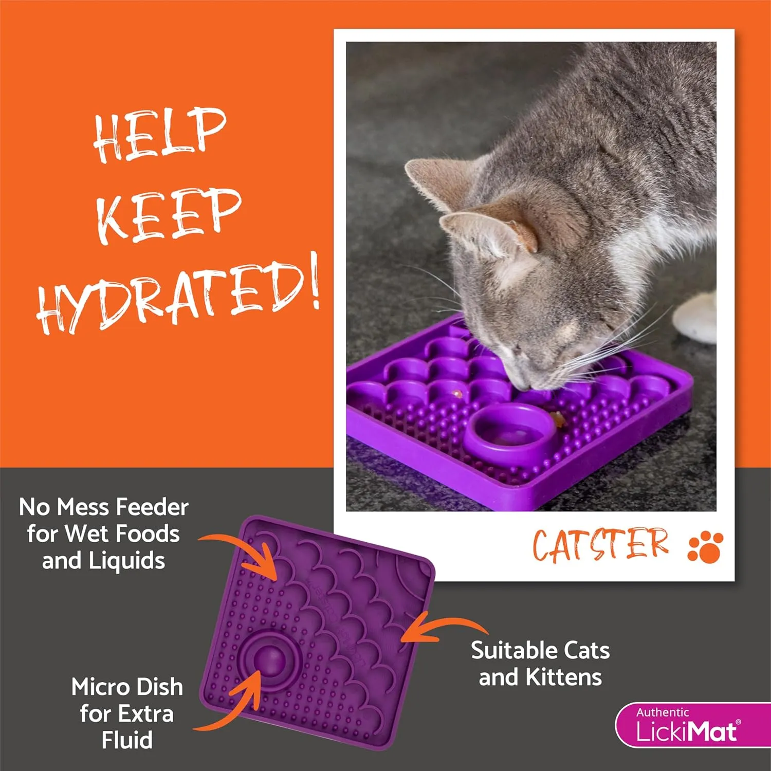 LickiMat Catster Combination Slow Feeder with Micro Dish for Added Hydration for All Cats and Kittens (Pink)