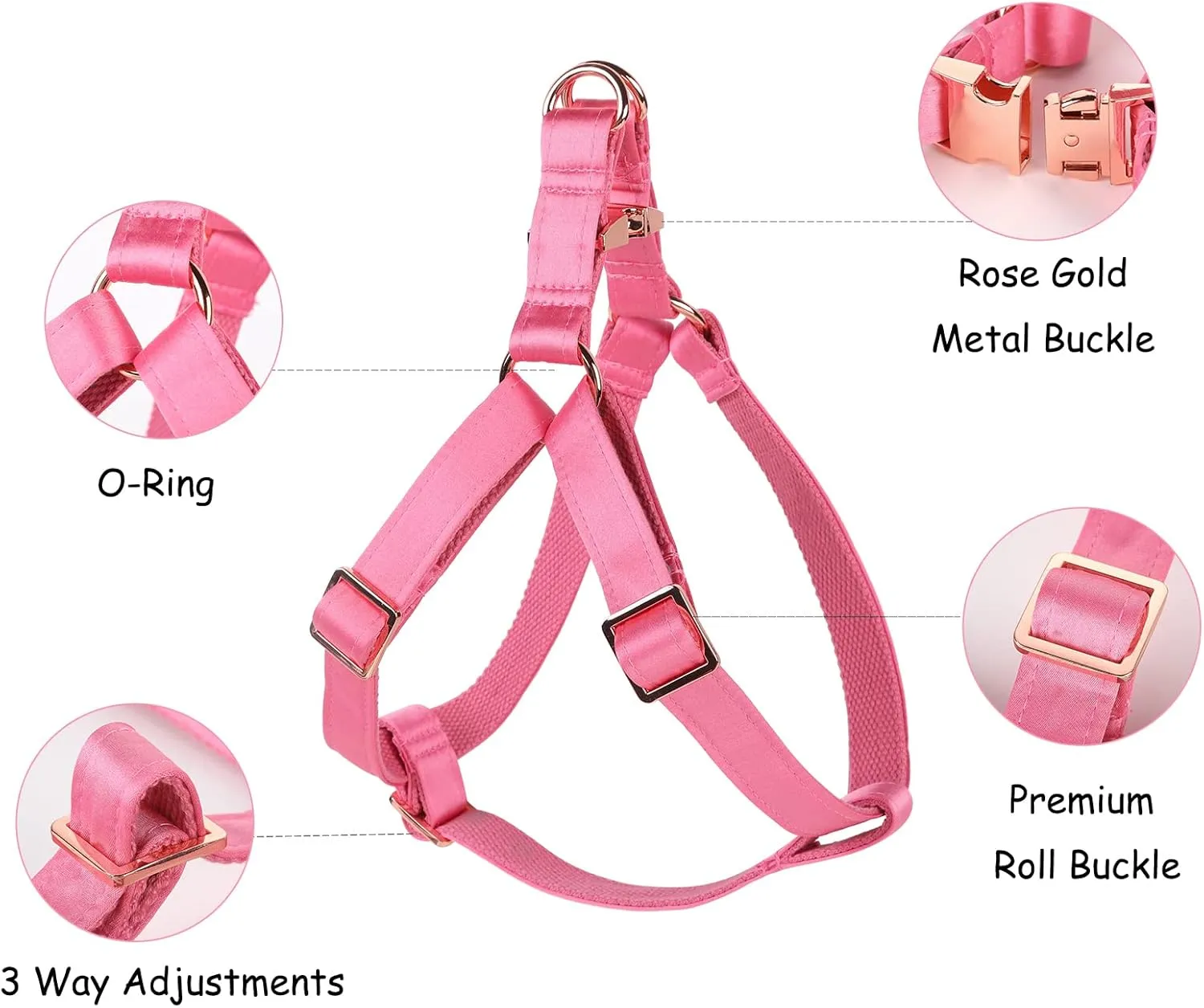 Lionet Paws Dog Harness, No-Pull Adjustable Silk Nylon Webbing Pet Harness with Metal Buckle for Small Dogs Easy Walking, Peach, S
