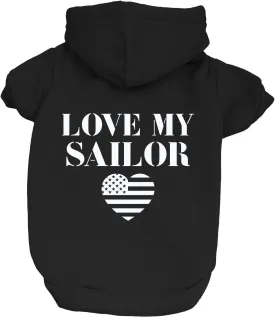 Love My Sailor Dog Hoodie Fleece Lined Pullover Sweatshirt with Leash Hole (Black, Medium 90)