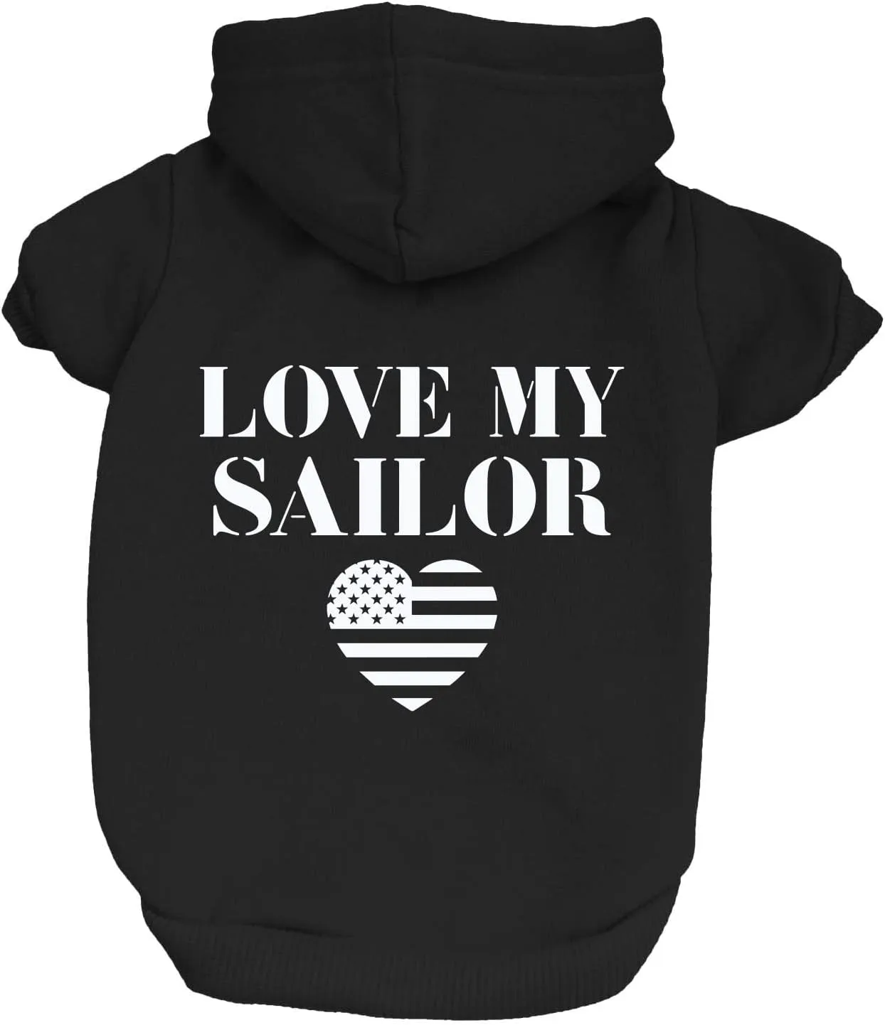 Love My Sailor Dog Hoodie Fleece Lined Pullover Sweatshirt with Leash Hole (Black, Medium 90)