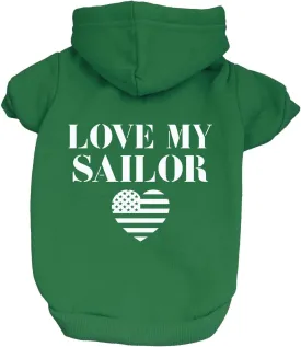 Love My Sailor Dog Hoodie Fleece Lined Pullover Sweatshirt with Leash Hole (Green, X-Small 90)