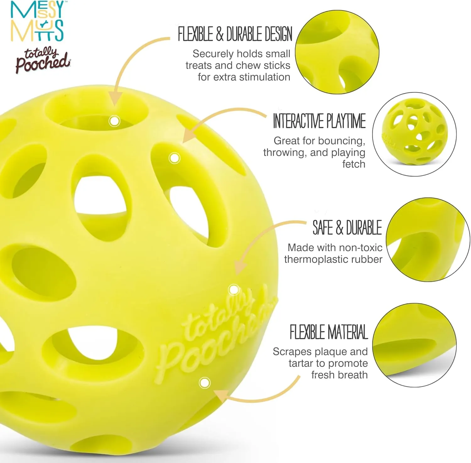Messy Mutts Totally Pooched Huff'n Puff Ball | 2.5 TPR Puzzle Ball for Dogs | 2-in-1 Durable Interactive Toy and Tooth Cleaner | Green
