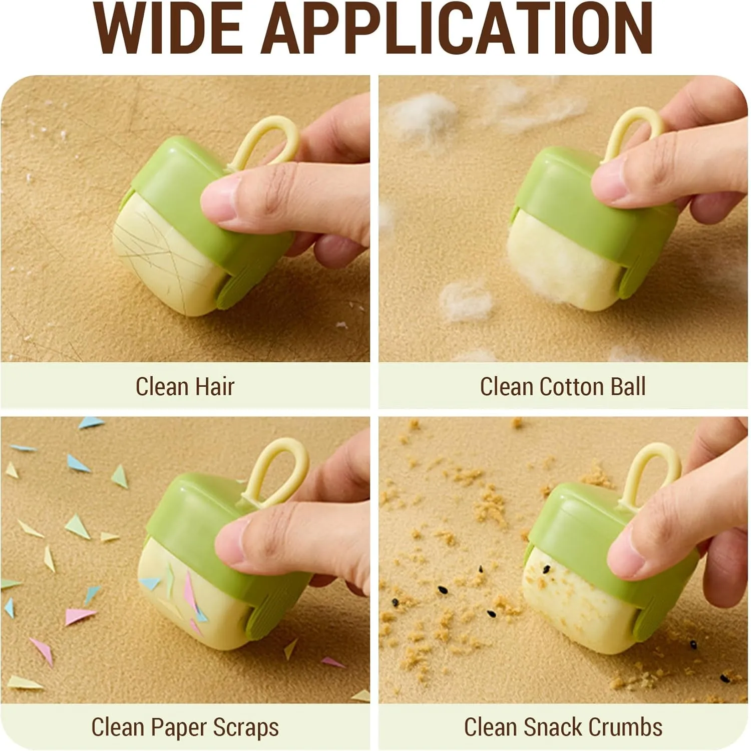 Mini Lint Roller,Washable Sticky Roller Reusable Lint Remover Portable Pet Hair Remover for Clothes,Travel Household (Green Beige)