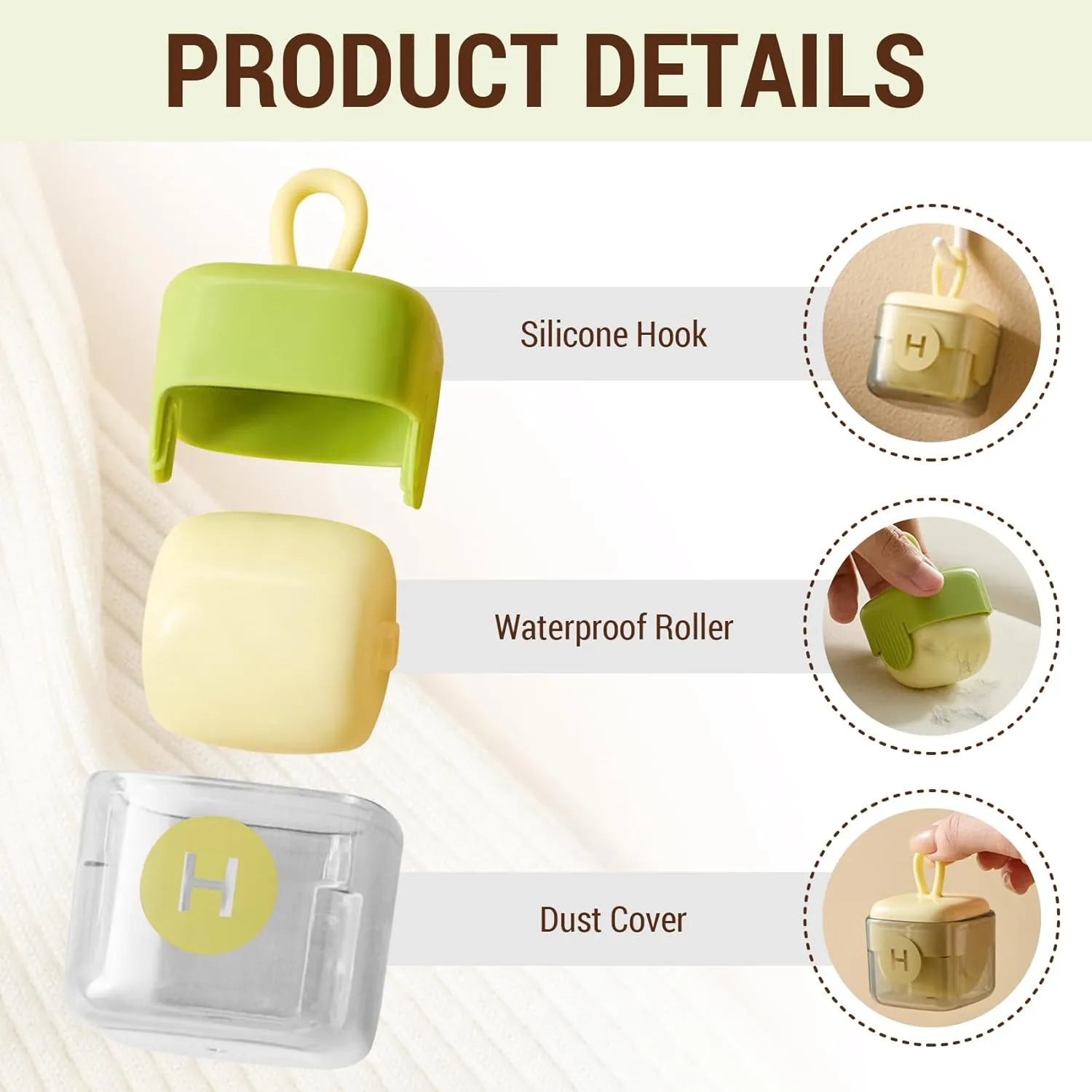 Mini Lint Roller,Washable Sticky Roller Reusable Lint Remover Portable Pet Hair Remover for Clothes,Travel Household (Green Beige)