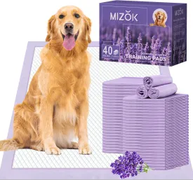 MIZOK Puppy Pads 28x34 Lavender Scented, Dog Pee Pads Extra Large Odor Control Dog Pads Ultra Absorbent Up to 8 Cups, Wee Wee Pads 6 Layers Leak-Proof & Quick-Dry Purple (40 Counts)