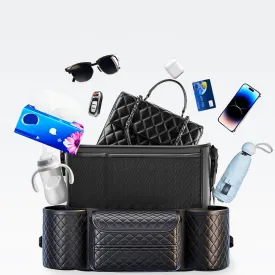 MTGOCHA Modern Car Purse Holder Between Seats,Large Front Seats Car Organizer with Tissue Box(Fits for 160 Regular Size Tissues),Storage Pocket,Handbag Holder,Black