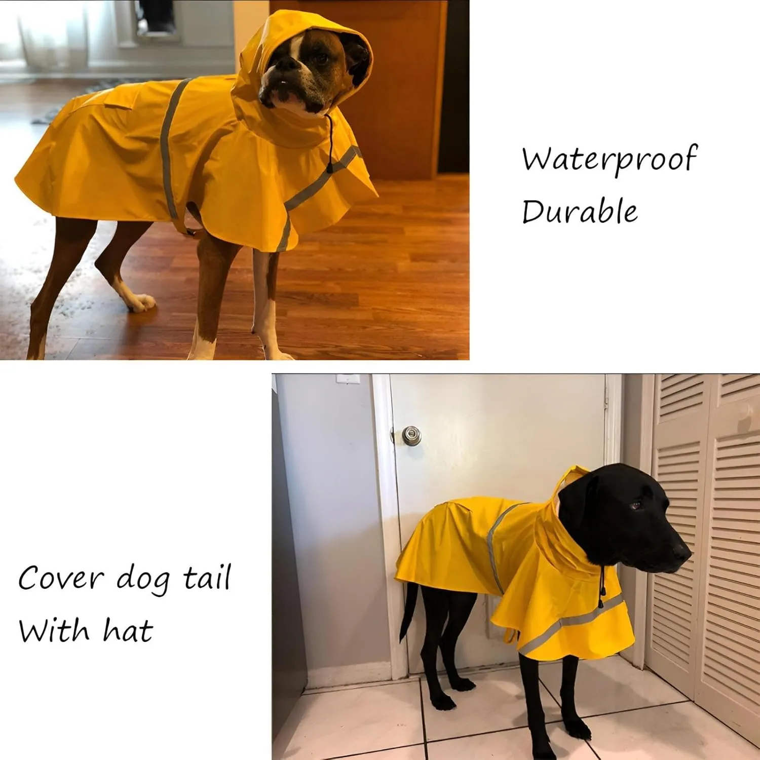 NACOCO Large Dog Raincoat Adjustable Pet Water Proof Clothes Lightweight Rain Jacket Poncho Hoodies with Strip Reflective (L, Yellow)
