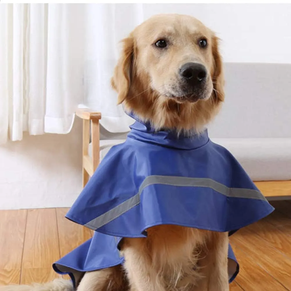 NACOCO Large Dog Raincoat Adjustable Pet Water Proof Clothes Lightweight Rain Jacket Poncho Hoodies with Strip Reflective (M, Blue)