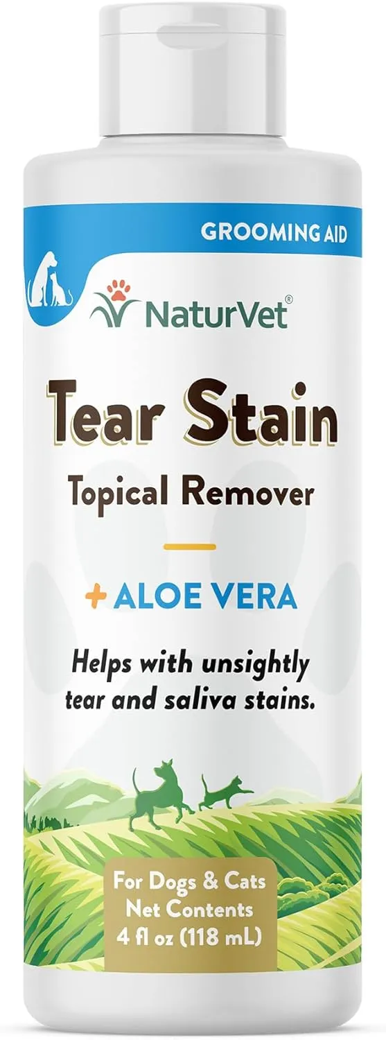NaturVet  Tear Stain Topical Remover Plus Aloe  4 oz | Eliminates Unsightly Tear & Saliva Stains | Gentle, Water-Based Formula | for Dogs & Cats