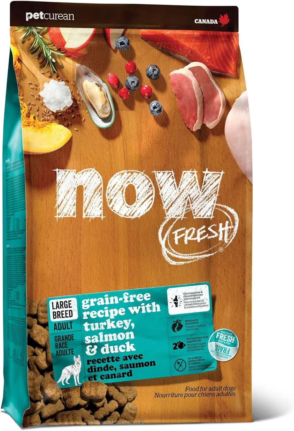 Now Fresh Grain-Free, Dry Dog Food, Real Meat and Fish, Turkey, Salmon and Duck Large Breed Adult Recipe, 25 lb Bag