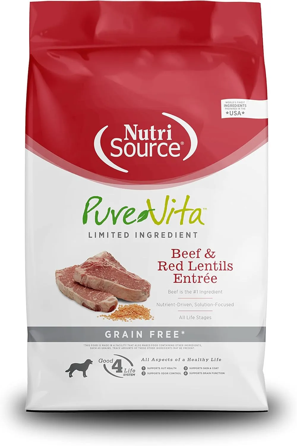Nutri Source Pure Vita Grain Free Beef & Red Lentils, 5-Pound (Package May Vary)