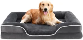Orthopedic Dog Bed for Dogs, Waterproof Memory Foam Pet Bed with Bolster, Egg-Crate Foam Dog Couch Sofa with Washable Removable Bed Cover and Non-Slip Bottom