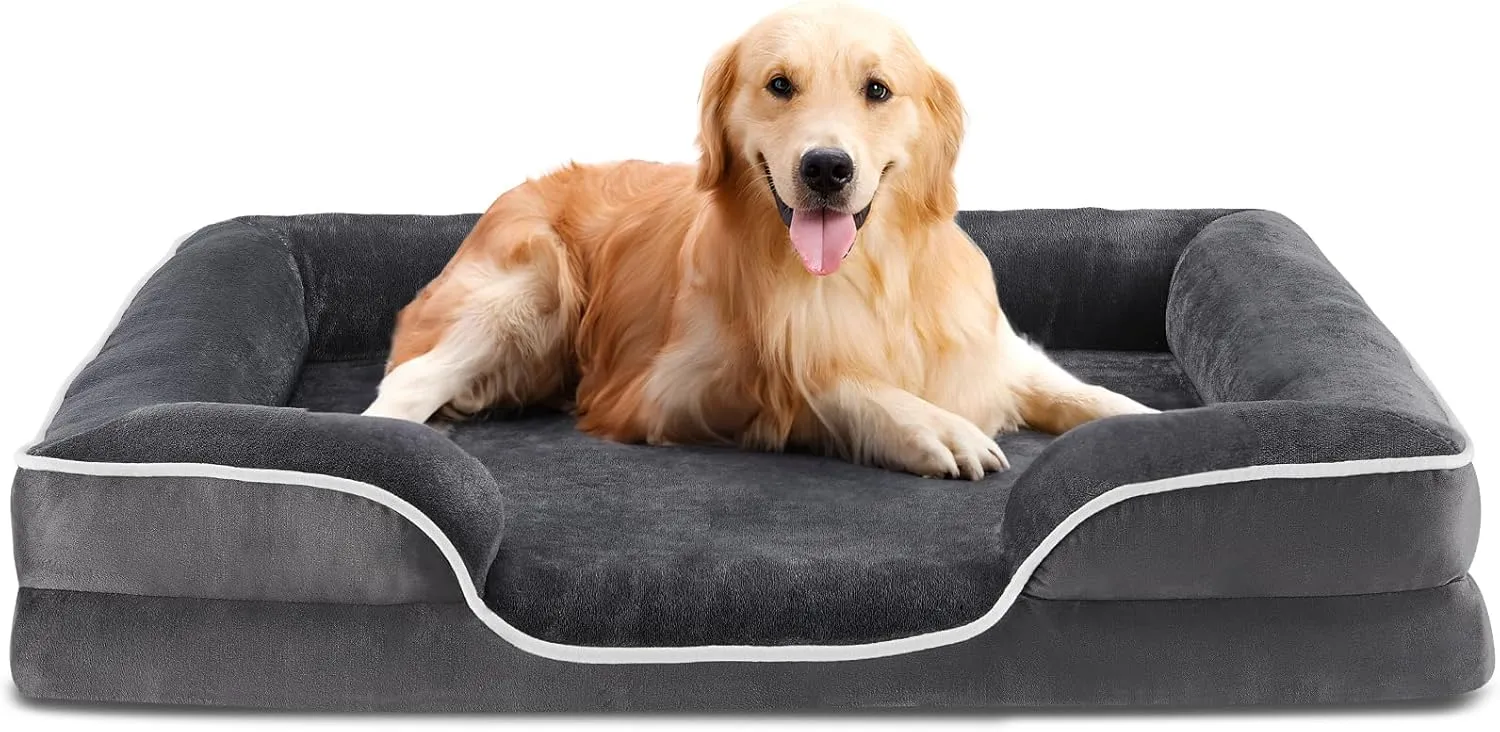 Orthopedic Dog Bed for Dogs, Waterproof Memory Foam Pet Bed with Bolster, Egg-Crate Foam Dog Couch Sofa with Washable Removable Bed Cover and Non-Slip Bottom