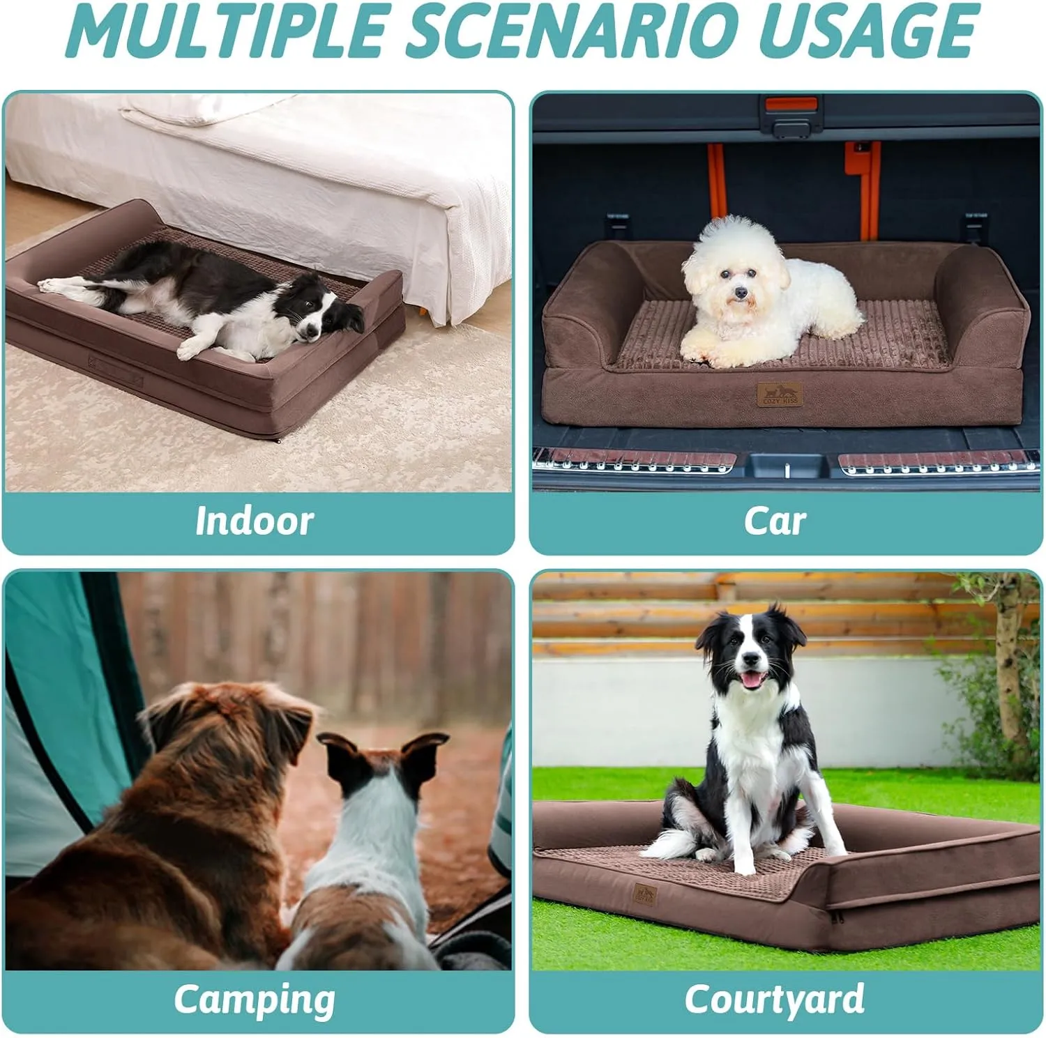 Orthopedic Dog Beds for Extra Large Dogs, XXL Pet Couch for XLarge Dog, Big Supportive Foam Bolster Sofa with Waterproof Lining Cover, Anti-Slip, Washable, L Shape, 48x32x7.5 in, Brown