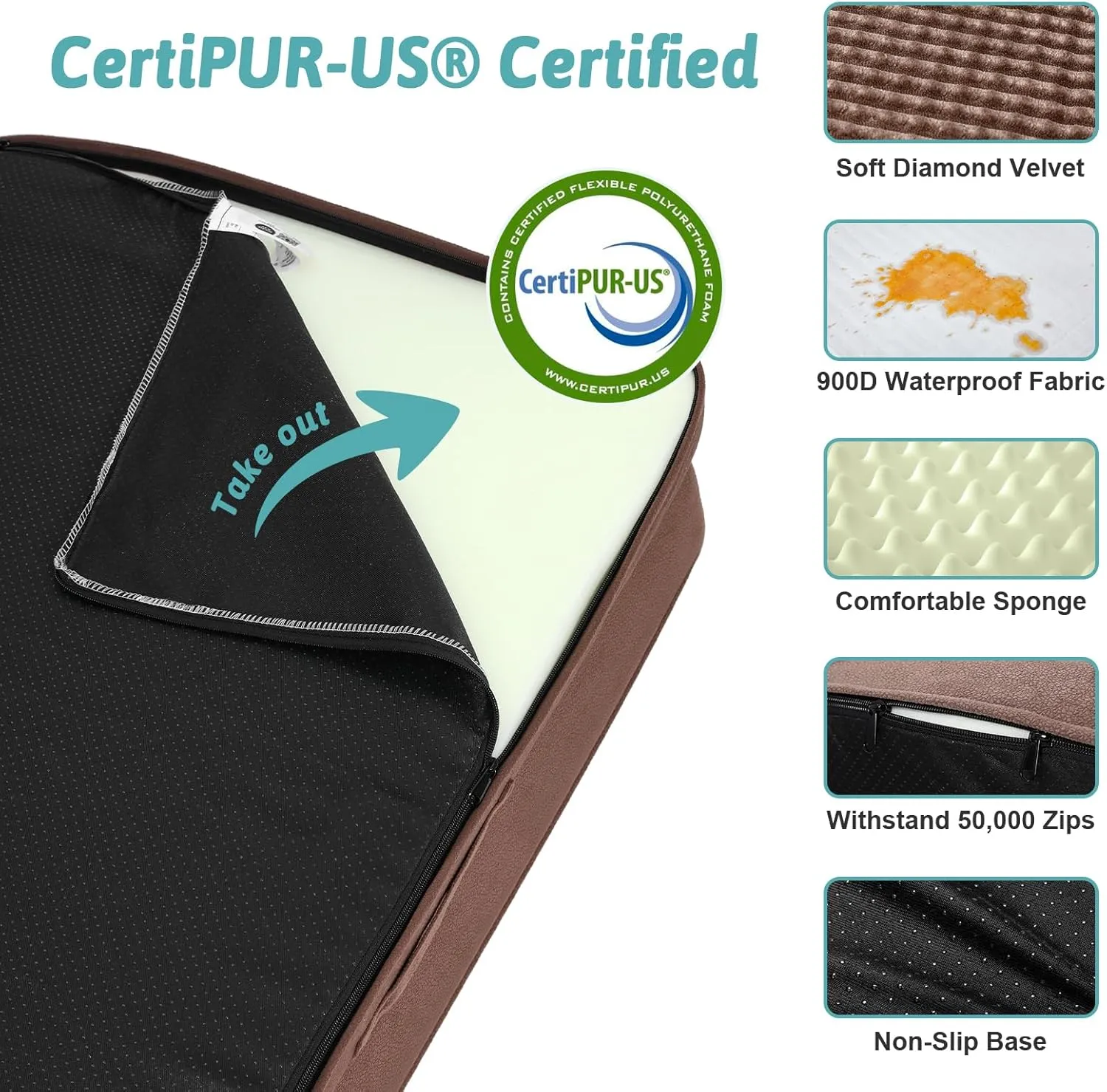 Orthopedic Dog Beds for Extra Large Dogs, XXL Pet Couch for XLarge Dog, Big Supportive Foam Bolster Sofa with Waterproof Lining Cover, Anti-Slip, Washable, L Shape, 48x32x7.5 in, Brown