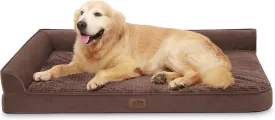 Orthopedic Dog Beds for Extra Large Dogs, XXL Pet Couch for XLarge Dog, Big Supportive Foam Bolster Sofa with Waterproof Lining Cover, Anti-Slip, Washable, L Shape, 48x32x7.5 in, Brown
