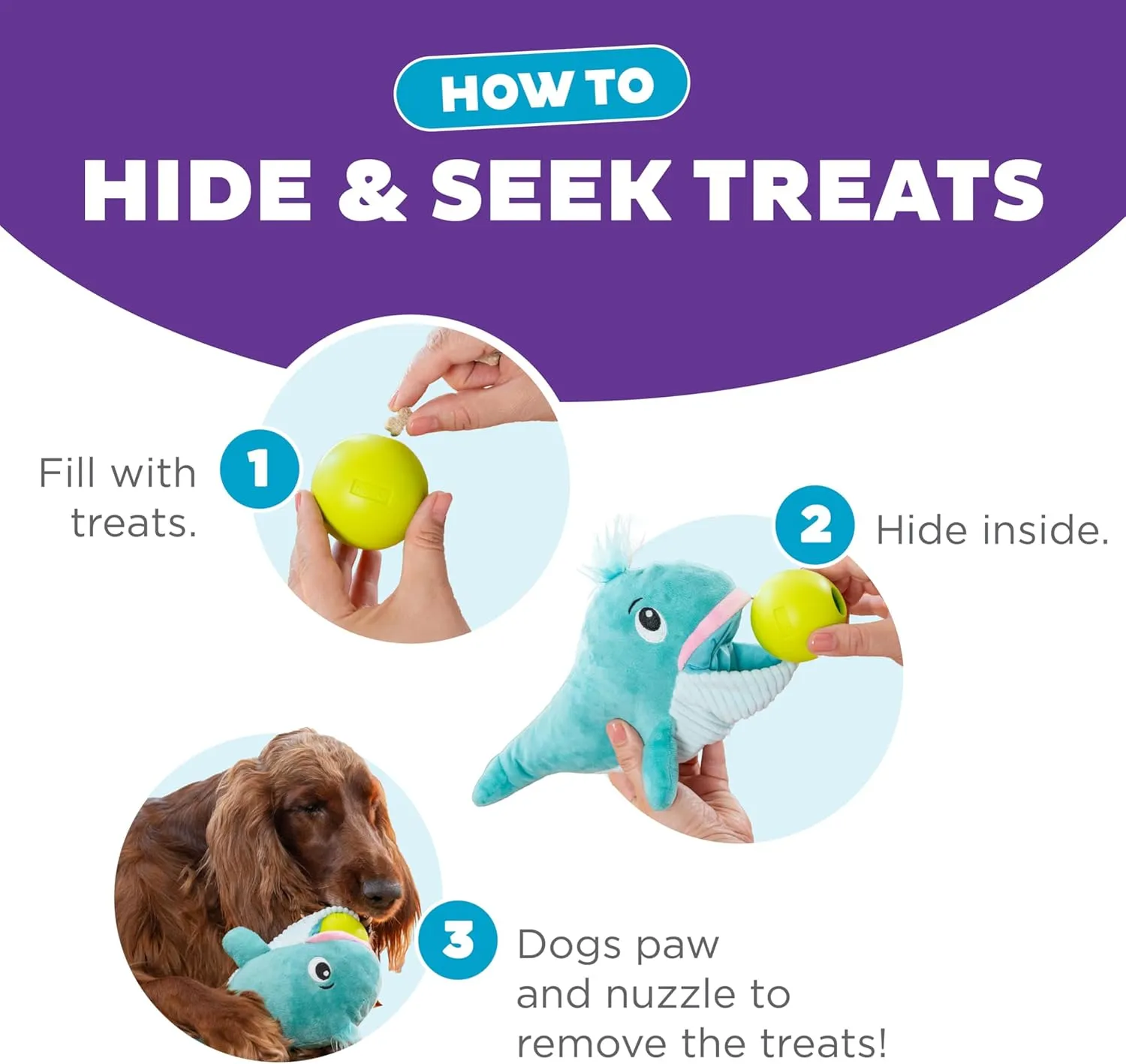 Outward Hound by Nina Ottosson Big Mouthz Interactive Plush Dog Puzzle with Treat Ball, Whale, Blue
