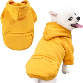 PETCARE Small Dog Sweater Hoodies Pet Yellow Hooded Soft Fleece Sweatshirts with Pocket Fall Winter Puppy Cat Sweaters Warm Clothes for Small Dogs Shih Tzu Yorkies French Bulldog Outfits Costume