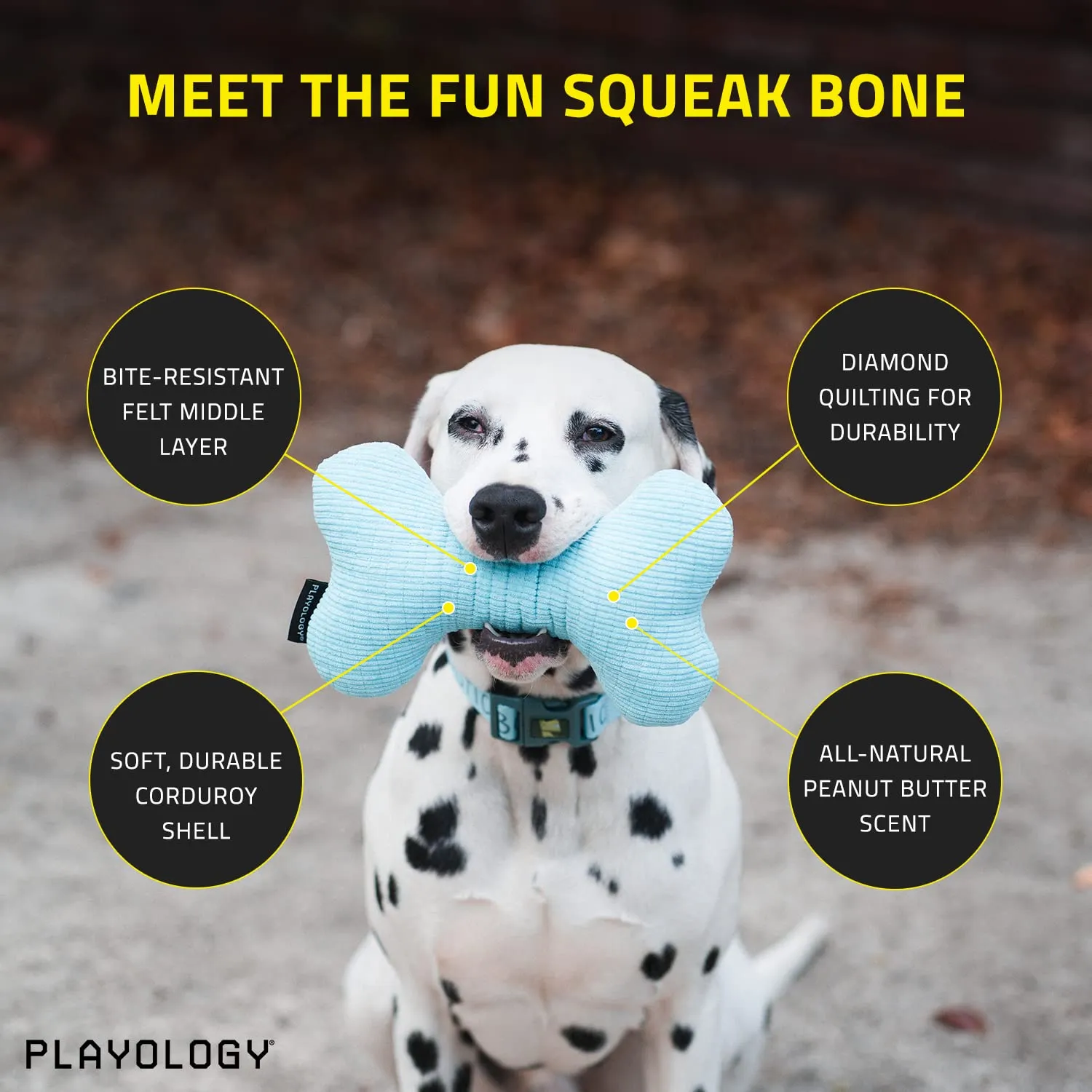 Playology Peanut Butter Scented Squeaky Bone Plush Dog Toy with Encapsiscent Technology - Medium