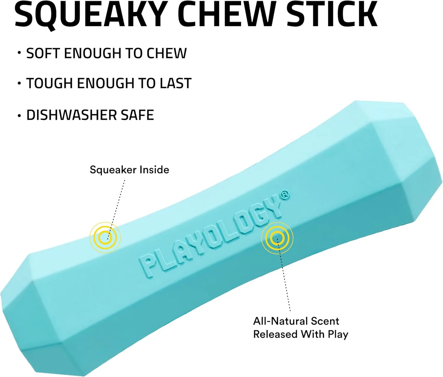 Playology Squeaky Chew Stick Dog Toy for Medium Dogs up to 50lbs | Engaging All-Natural Peanut Butter Scented Chew Toy for Tough Chewers | Easy to Clean & Non-Toxic Materials