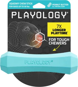 Playology Squeaky Chew Stick Dog Toy for Medium Dogs up to 50lbs | Engaging All-Natural Peanut Butter Scented Chew Toy for Tough Chewers | Easy to Clean & Non-Toxic Materials