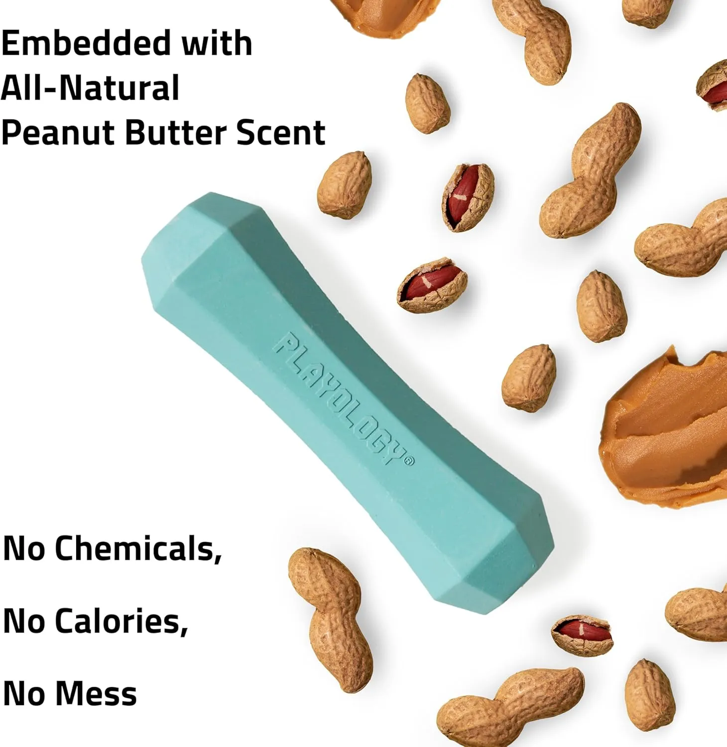 Playology Squeaky Chew Stick Dog Toy for Medium Dogs up to 50lbs | Engaging All-Natural Peanut Butter Scented Chew Toy for Tough Chewers | Easy to Clean & Non-Toxic Materials
