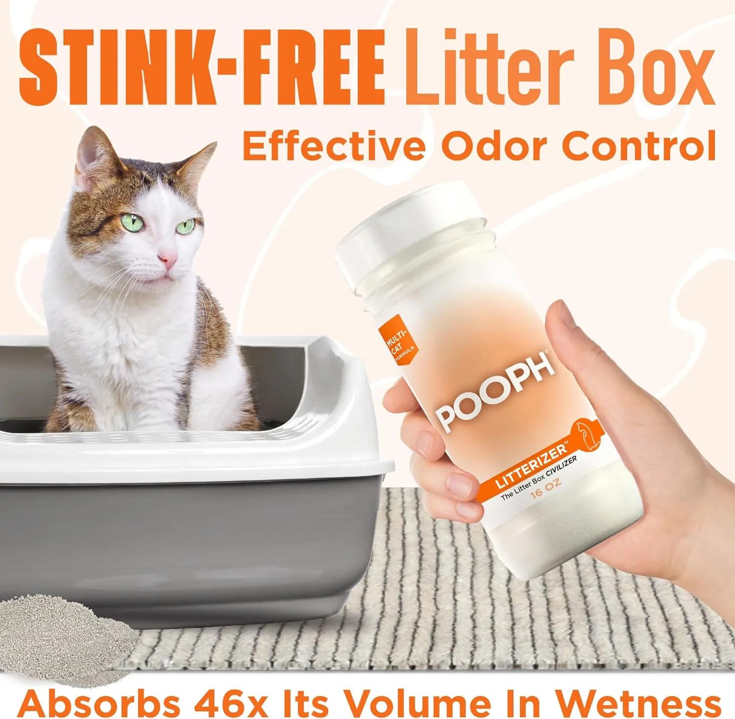 POOPH LITTERIZER  The Litter Box Civilizer Helps Cut Litter Cost in Half Eliminates Organic Odor On-Contact Absorbs And Helps Keep Litter Dry NO Fragrance NO Harsh Chemicals Safe Effective