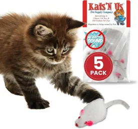 Real Rabbit Fur White Mouse Cat Toy - 5 Pak