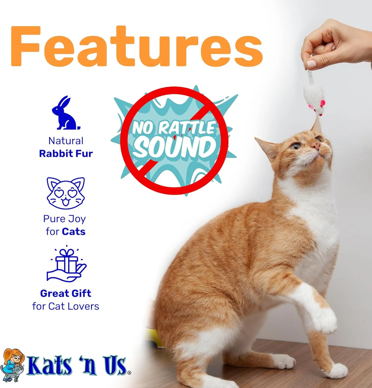 Real Rabbit Fur White Mouse Cat Toy - 5 Pak